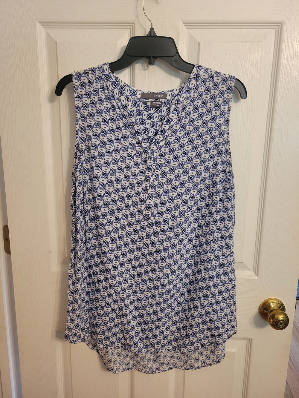 Sandra Ingrish Navy and White Geometric Sleeveless Camisole